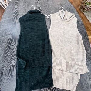 Free People Black and Cream Sleeveless Turtleneck Sweater